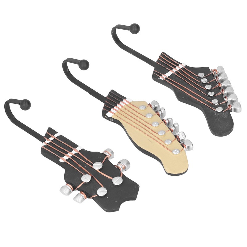 3pcs Wall Hooks Decorative 25kg Load Guitar Shape Environmental Resin
