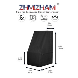 Excavator Cover Waterproof, Digger Covers with Zipper and 2 Adjustable Velcro, Excavators Protection Heavy Duty 600D Oxford cloth (43*31*24/63inch,Black)