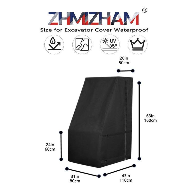 Excavator Cover Waterproof, Digger Covers with Zipper and 2 Adjustable
