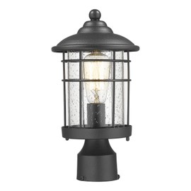 Emliviar Outdoor Post Light Waterproof Modern Lamp Post Lantern - Black Finish with Seeded Glass, 1803CW2-P-R