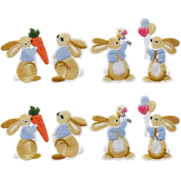 8Pcs Rabbit Applique Patches Iron On/Sew On Embroidered Patch for