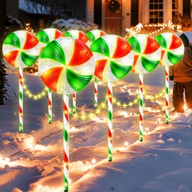 8PK 28inch 230LED 8 Modes Christmas Lollipop Pathway Light Outdoor Christmas Decorations Flickering Outdoor Christmas Pathway Light 24ft (R&G)