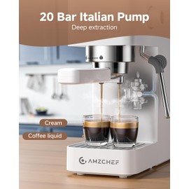 AMZCHEF Espresso Machine 20 Bar, Compact Espresso Maker with Steam Milk Frother, Coffee Maker with 40oz Removable Water Tank for Home, Coffee Machine for Cappuccino, Latte, Americano, 1350W
