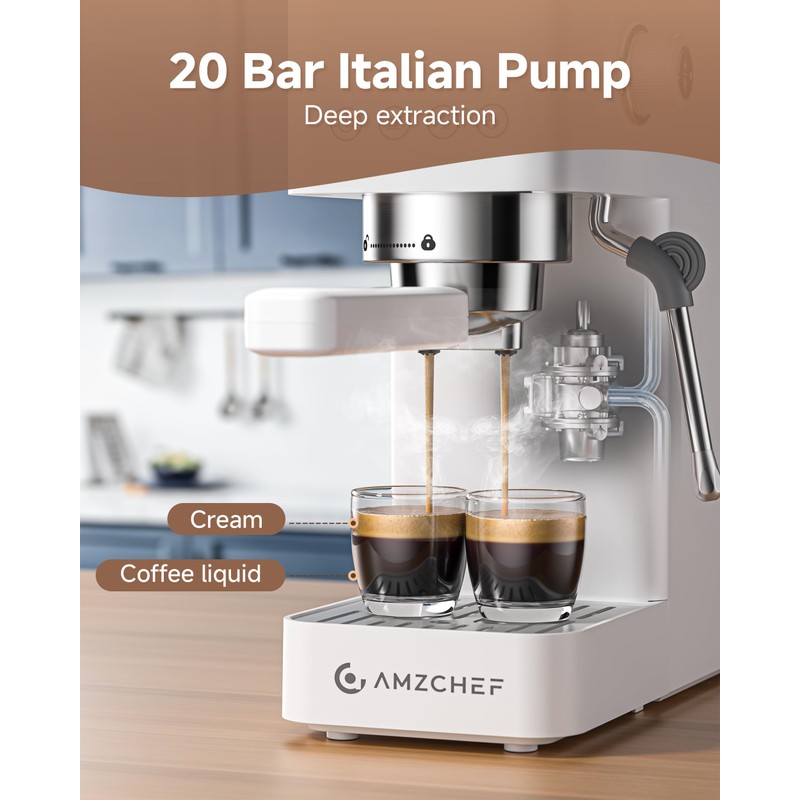 AMZCHEF Espresso Machine 20 Bar, Compact Espresso Maker with Steam