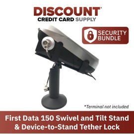 DCCStands First Data FD130 / FD150 7" Swivel and Tilt Black Stand with Anti-Theft POS Device Terminal to Stand Security Tether Lock