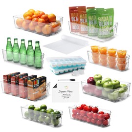 OrganizedOne Fridge Organizer - 16 PC Refrigerator Organizer Bins - Clear Pantry Bins and Refrigerator Organizer Fridge Bins - Stackable Clear Storage Bins For Pantry or Freezer Bins