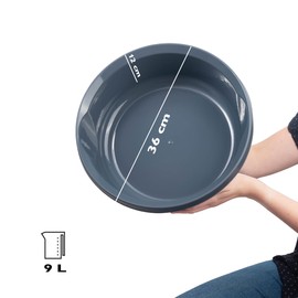 KADAX Matte Plastic Washing Bowl, Plastic Bowl, Round Washing Bowl, Durable Washing Bowl, Household Water Bowl for Bathroom, All-Purpose Tub (Dark Grey, 9L)