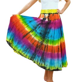 Agan Traders Women's 2024 Summer Tie-dye High Waistband Bohemian Maxi Skirt - A Line Flared Long Skirts for Women (61 S, L, Ra1)