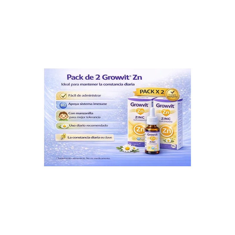 Growvit Zinc, Vitamina B12, Manzanilla Suplemento 2 Pack