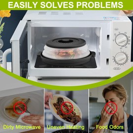 Microwave Splatter Cover for Food with Anti-scald Base Mat,Large Collapsible Vented Microwave Plate Cover, Plastic & Silicone Guard Lid & Kitchen Colander for Meal Prep-10.7 Inch (2Pcs-Gray-Black)