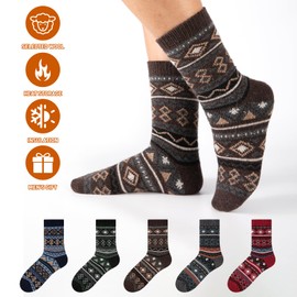 COOVAN Wool Socks Mens Warm Winter Thermal Thick Knit Cozy Soft Crew Boot Socks for Cold Weather (5 Pairs)