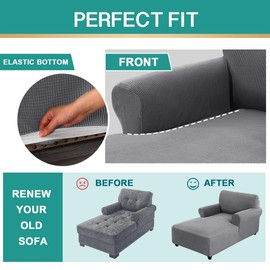 Elehealthy Chaise Lounge Cover Stretch Sofa Chaise Chair Cover with Armrests Jacquard Chaise Lounge Slipcover Indoor with Double Arm for Living Room Bedroom Furniture Protector for Kids Pets