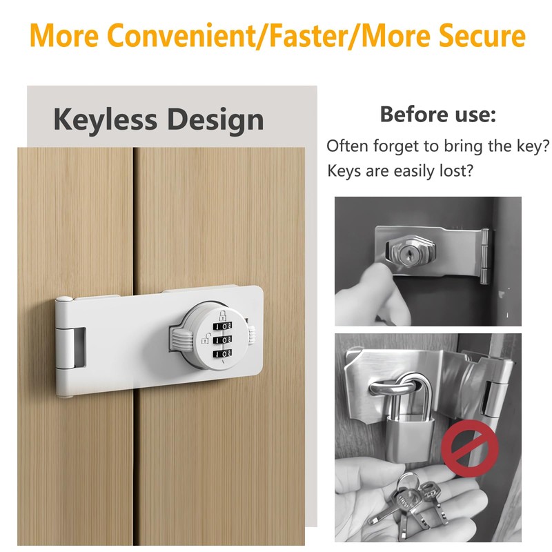 Bifold Door Lock - 2 Pack White Sliding Closet Locks