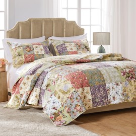 Greenland Home Blooming Prairie 100% Cotton Authentic Patchwork Reversible Quilt Set, 2-Piece Twin/XL, Multicolor/Assorted