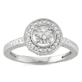 Hdiamonds 1/10 CTTW Sterling Silver White Diamond Solitaire Look ring