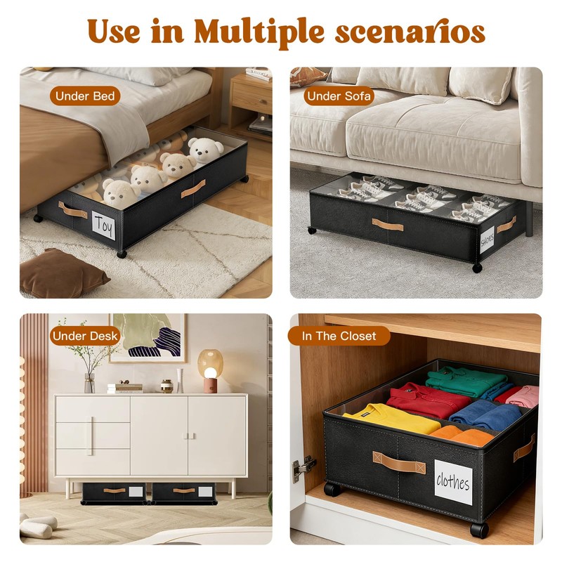 BEABOY Under Bed Storage with Wheels, Rolling Under Bed Storage
