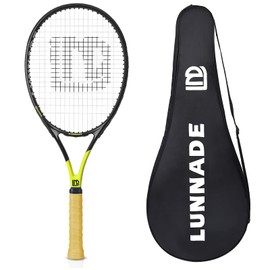 LUNNADE Adults Tennis Racket 27 Inch, Shockproof Carbon Fiber Tennis Racquet Light-Weight, Pre-Strung and Regrip, Suitable for Beginners to Intermediate Players