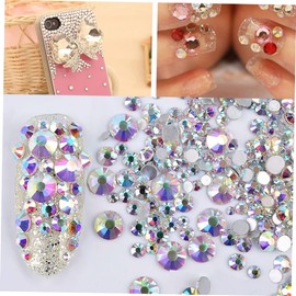 Outanaya 1440pcs Crystal Ab Round Flat Back Rhinestones for Nail Art Decoration Mixed Colors for Jewelry Making UV Gel Nails Multi Purpose Craft Accessories