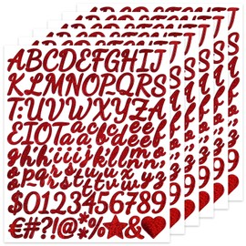 BINLINHONGO 1040 Small Glitter Alphabet Number Stickers,10 Sheets 1 Inch Self-Adhesive Vinyl Letters Sticker Decals for Scrapbooks,Greeting Cards,Holiday Parties,Envelopes,Water Bottles - Bright Red