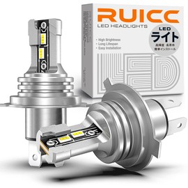 RUICC 12V-24V H4 LED Headlight, Hi/Lo, Compatible with Vehicle Inspection, High Brightness, CREE Technology, CSP Chip, 60W Set, 6500K, White, Constant Current Circuit, Long Life, Instant Startup, For