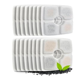 Hysgscwd 16 Pcs Pet Fountain Filter Sponge, Cat Water Fountain Filter Replacement, Triple Filtration Cotton Activated Carbon Square Automatic Dog Watering Dispenser Percolator