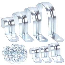 Glarks 85pcs 7 Sizes One Hole Pipe Straps Assortment Kit, 3/8” 1/2” 3/4” 1” 1-1/4” 1-1/2” 2’’ Zinc Plated Steel EMT Pipe Straps with 1 Hole, EMT Conduit Clamp Single Hole Pipe Clamp