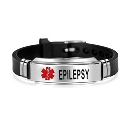 NanMuc Red Medical Alert ID Epilepsy Bracelet Emergency First Aid Laser Engraved Health Alert Adjustable Silicone Wristband Bracelet