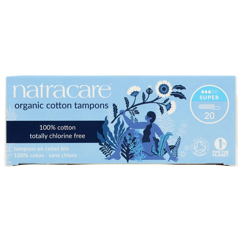 Natracare Non-Applicator 100% Organic Cotton Tampons, Super, Totally Chlorine Free,