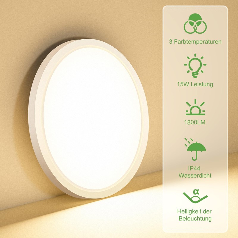 zemty 3 Colours 3000/4000/6500 K LED Ceiling Light Flat, 15