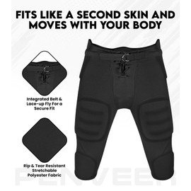 Penveer Football Pants Adults - Safety Integrated Comfortable Football Practice Pants for Men (Black, AM)
