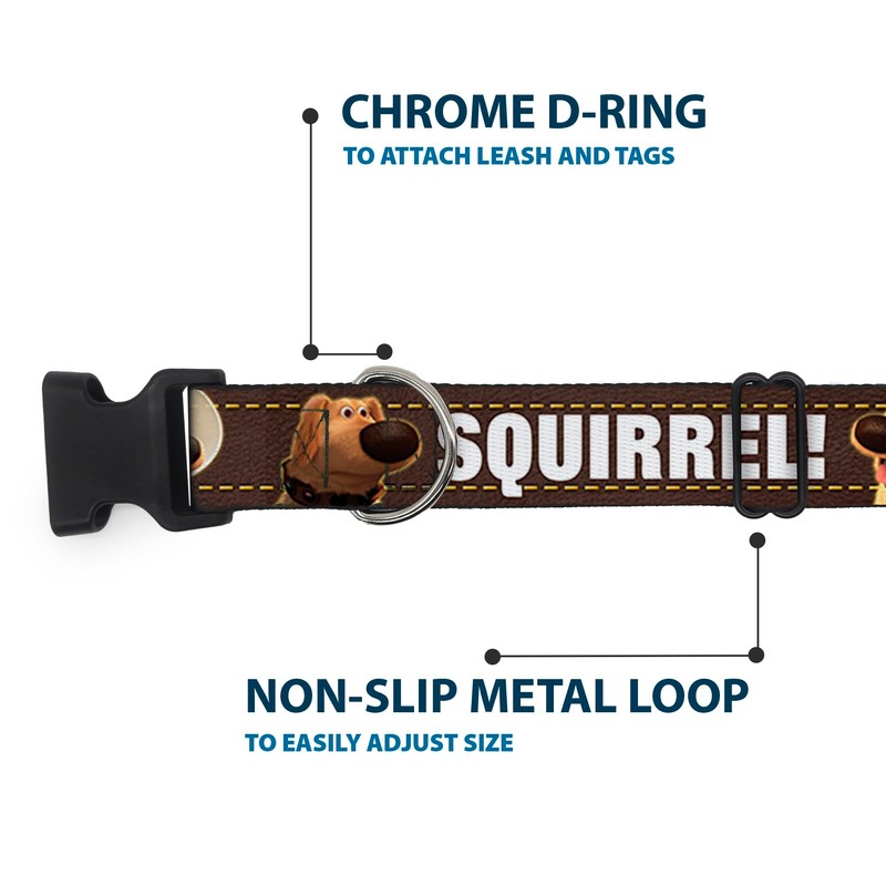 Buckle-Down Plastic Clip Collar - Dug 3-Poses/SQUIRREL! Brown/Yellow/White - 1"