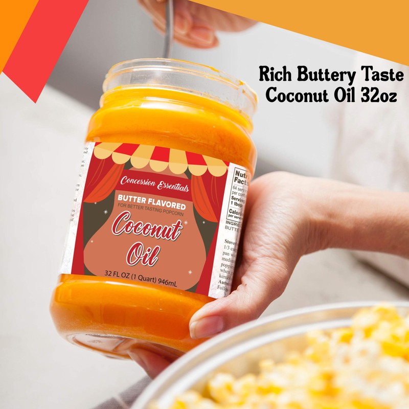 Concession Essentials- 32oz Buttery Popcorn Coconut Oil - Pack of