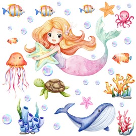 Under The Sea Mermaid Wall Decals, Luminous Wall Stickers Underwater World Mermaid Princess Luminous Sticker Decoration or Kids Girls Baby Bedroom Classroom Nursery
