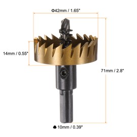 sourcing map Hole Saw 42mm (1-2/3") M35 HSS (High Speed Steel) Titanium Coated Drill Bit Cutter Opener for Stainless Steel Aluminum Alloy Metal Wood Plastic