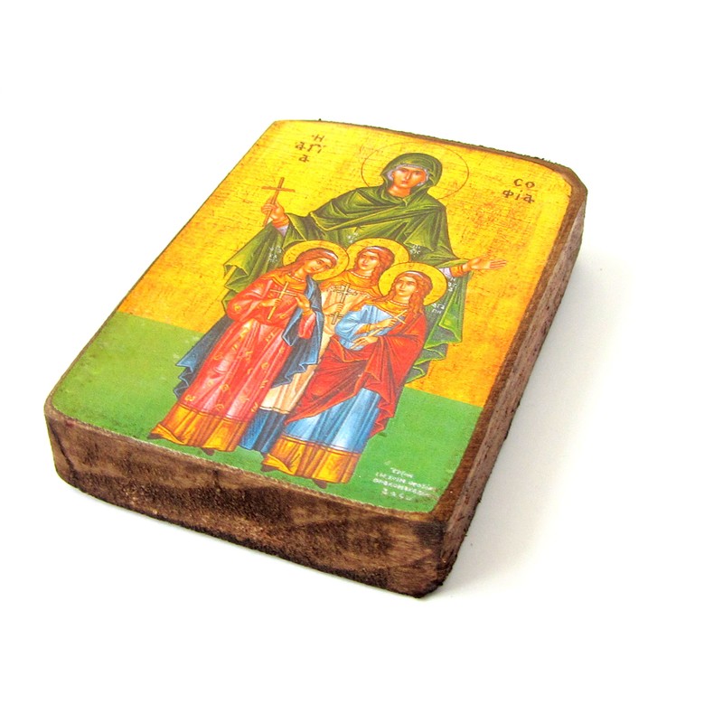 Wooden Greek Christian Orthodox Wood Icon of Saint Sofia Sophia