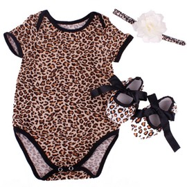 Reborn Baby Doll Leopard Romper Clothes Set for 20-22 Inch Reborns Newborn Girl Dolls Bodysuit Toy