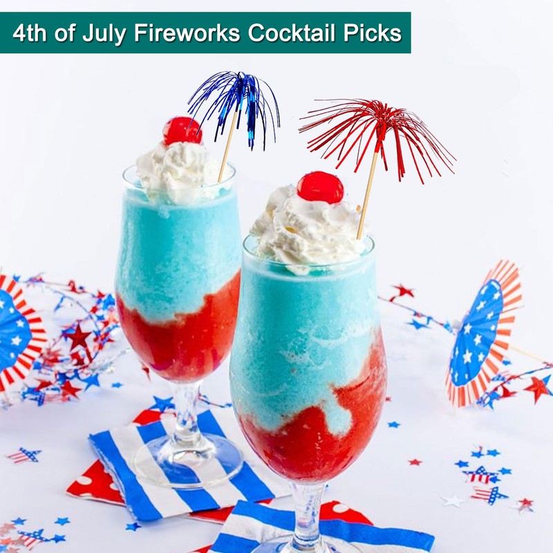 Cocktail Picks,100pcs Red Blue Silver Firework Toothpicks for Appetizer, 9