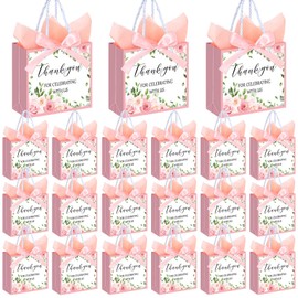 AmazingSpark 50 Pcs Wedding Welcome Bags with Handles and Tissue Paper 5.5x4.7x2.5'' Wedding Favor Gift Bags Thank You for Celebrating with Us for Baby Shower Housewarming Birthday(Pink,Rose)
