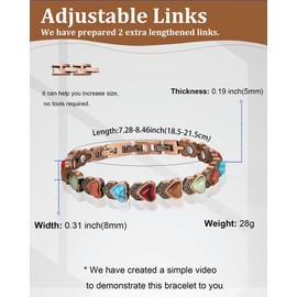 UtenoTureH Copper Bracelets for Women, Magnetic Bracelet with 3500 Gauss Magnets, Natural Turquoise & Colored Stones, Adjustable, Tools, Jewelry Gift