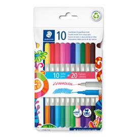 STAEDTLER 3280 C10 Twin-Colour, Double-Ended Fibre-Tip Pens - 20 Assorted Colours (Pack of 10)