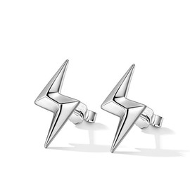 Lightning Bolt Earrings for Men, 925 Sterling Silver Plated Punk Stud, Single Edgy Earring for Men, Hip Hop Streetwear Jewelry, Unique Gift for Him ER105