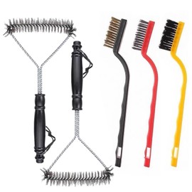 5 Stücke Grill Bürste, 30cm Grillbürste Edelstahl für Gussrost mit 3 Drahtbürsten, Grillbürste Grill für Grillrost, Gasgrill, Holzkohlegrill, Gusseisengrill