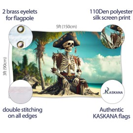 Pirate Flag – Jolly Roger Flag with Skeleton on the beach – Funny Flag – 110Den polyester - Double Seam - 2 brass eyelets, large 5ft x 3ft