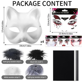 LUKIUP 20 Pieces Therian Mask Kit, Pack of 10 Carnival DIY White Mask, Theatre Mask for Painting, Unpainted Masks for Children, Adults, Carnival, Christmas Fancy Dress, Party Cosplay (20 x Mask Kit)