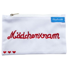 Cosmetic Bag Girl's Items, White / Red Embroidered, Women's 12 x 20 cm, Cotton, Fair Trade Ringelsuse