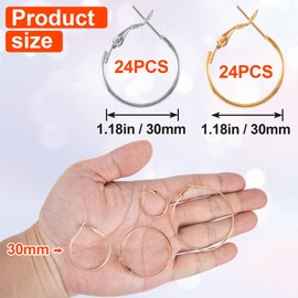 Pndeyo 48pcs Hoop Earrings Findings, Hypoallergenic Round Earring Loop, Open Beading Earrings Accessories Jewelry Making DIY Crafts 30mm- Silver & Gold