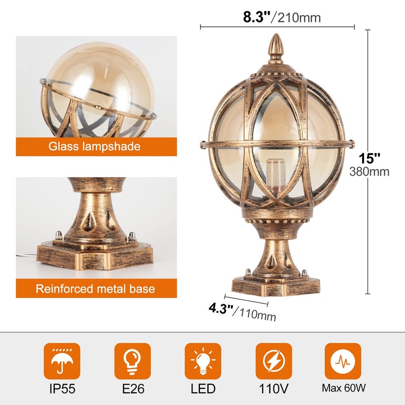 PTOUG Outdoor Post Light Fixture, E26 Base 60W Max Column