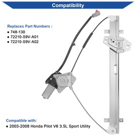 Obaee 748-130 Front Right Passenger Side Power Window Regulator with Motor Compatible with Honda Pilot 2003 2004 2005 2006 2007 2008, Replace OE 72210-S9V-A01, 72210-S9V-A02, (2 Pins)