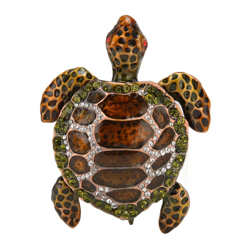 Turtle Trinket Boxes Handcrafted Hand Painted Rhinestones Hinged Trinket Boxes