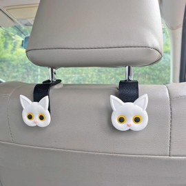 MaPctSy Cute Cat Hooks Cartoon Hanger Purse Hook Holder Car Storage Organizer Universal Car Seat Headrest Storage Hanger for Hanging Handbag Grocery Bags(White)